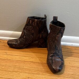 Time and Tru Brown Snake-Print Ankle Boots